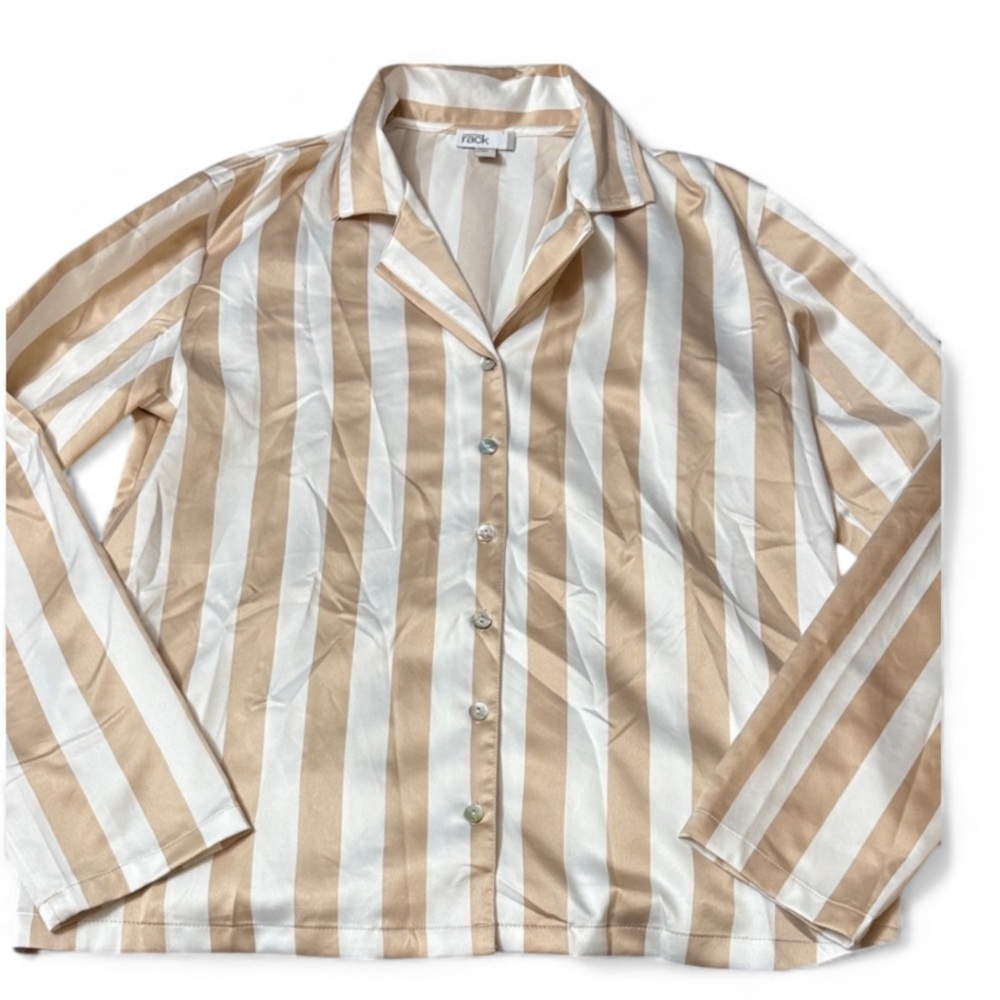 Flawed NWOT Nordstrom Rack Satin Striped Pajama Top Size XS Oversized
